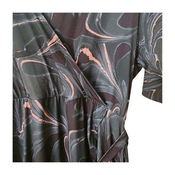 Torrid Plus-size Faux Wrap Dress Gray, Pink & Black Swirls. Size 1X - Picture 12 of 16